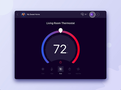 Living Room ThermoStat Light/Dark theme transition dashboard iot smart homes tab ui ui ux