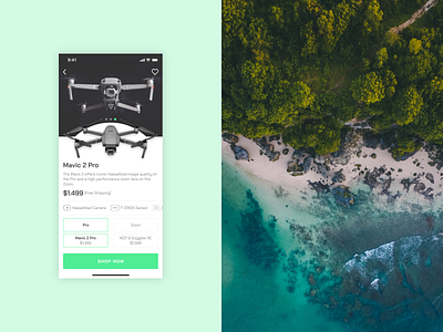 Daily UI #012 - eCommerce Shop (Single Item) 012 brand dailyui drone e commerce mavic 2 pro mobile app product options product views products offered ui ux