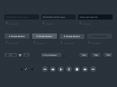 (Free PSD) UI Set #1 button controls dark design dropdown form freebie tags ui views web website