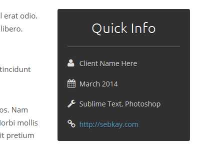 Quick Info Panel blue css dark design html icon shadow template typography ubuntu web website