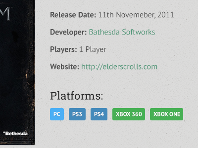 Game Info blue game green grey light skyrim tags texture typography ui web website