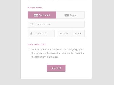 (Free PSD) Purple Sign Up Form - Payment Details checkout credit card fields form input payment paypal sign up web web design website