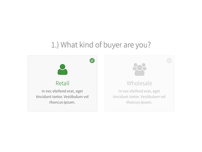 "What kind of buyer are you?" green icons light minimal option select shadow web design websites