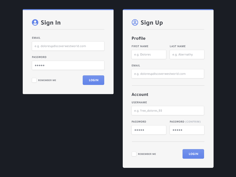 Sign In & Sign Up Forms by Seb Kay on Dribbble