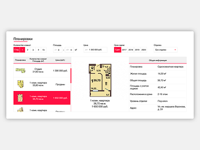 Search interface for a real estate project