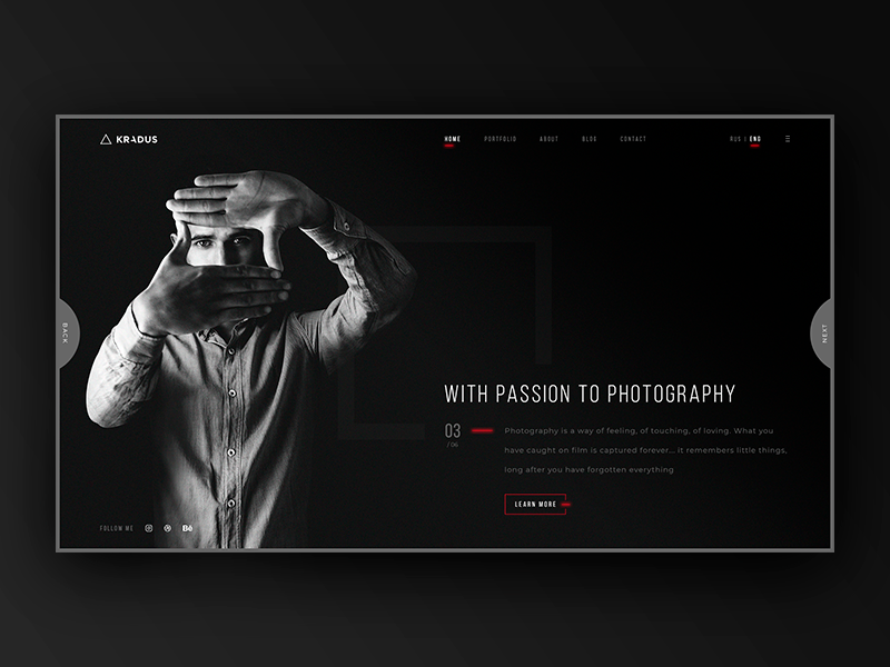 Photographer portfolio website by Alexandr Gorbatov on Dribbble