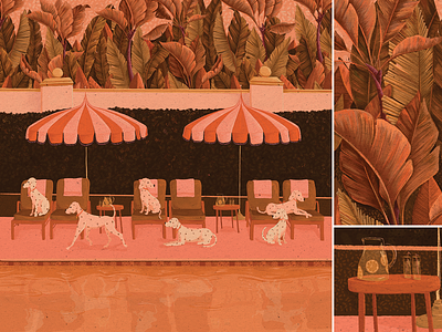 Pool day color palette dalmatian dog pool procreate digital color illustration