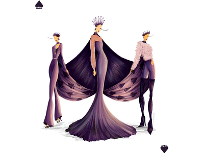 Queen of Spades color design digital fashion fashion illustration illustration playing card purple queen queen of spades