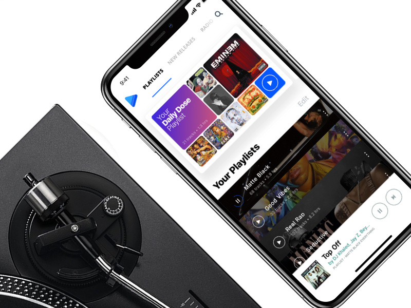 Adio / Playlists cards social white gradient clean responsive mobile iphone ios app music andregivenchy