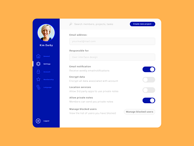 Daily UI Challenge - Settings adobexd app challenge dailyart dailyui design designproject settings ui uidaily uidailychallenge uidesign website