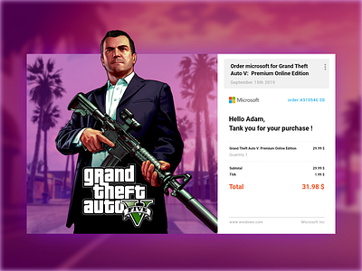 Daily UI Challenge - Email Receipt adobexd challenge dailyart dailyui design designproject email receipt gta5 microsoft ui uidailychallenge uidesign website