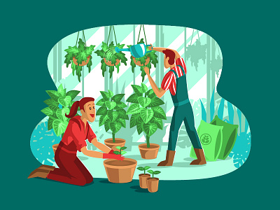 Gardening Illustration fertilizer flower gardener gardening greenhouse illustration art illustration design plants watering watering can