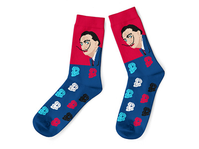 Salvador Dali Sock apparel colorfull design foot footwear footwear design illustration jacquard knitting salvador dali sock socks underwear