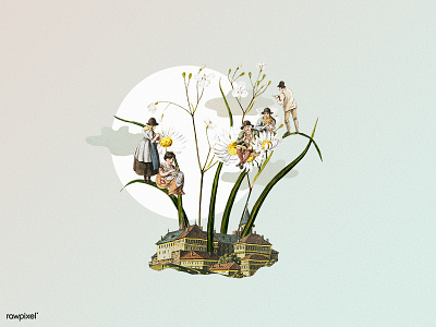 beautiful people collage conceptual flowers illustration people