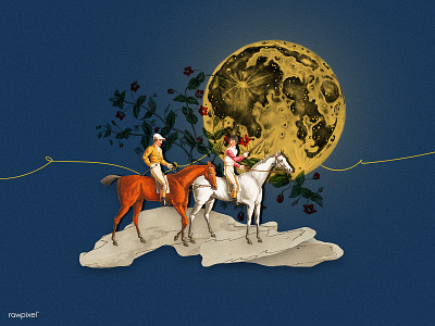 the nearest place collage illustration moon people