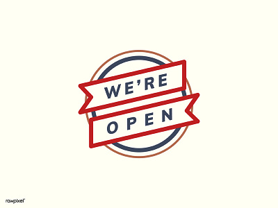 We're open! badge graphic line vector