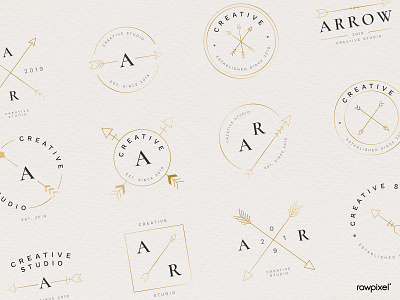 Arrow Badges & Logos arrow badge branding design flat gold graphic line logo minimal vector