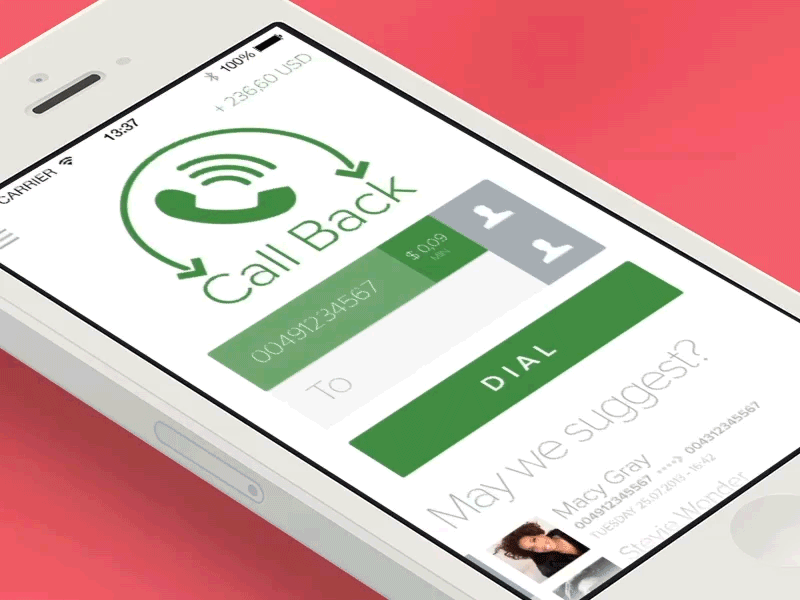 Dial4Me - Callback Screen + Sidebar animation animation burger dial4me ease ios iphone mobile navigation sidebar ui ux voip