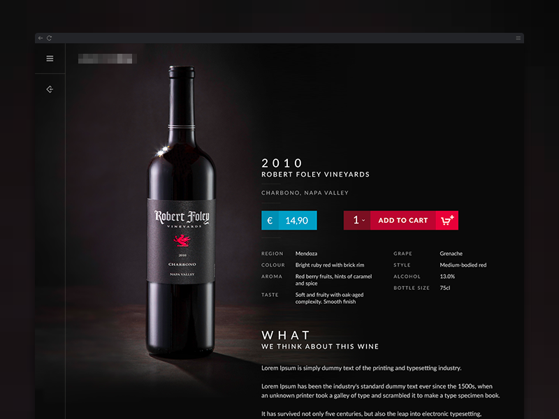 Wine Product Detail - clean eCommerce Detail Design ecommerce shop material clean dark product ui ux design website wine vineyard
