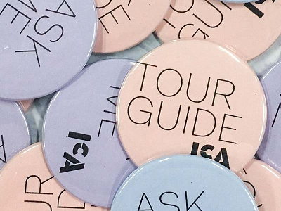 ICA Pin series ask me buttons environment design museum museum design pins tour guide visitor