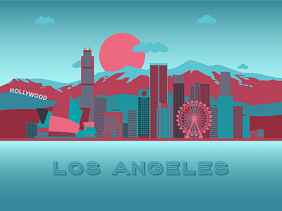 Postcard Los Angeles adobe illustrator adobe photoshop buildings city clouds colorful design graphic design illustration mountains sun vector