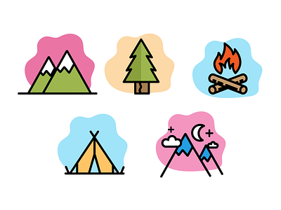 Outdoor icon set. adobe illustrator colorful design graphic design icons illustration trees ui ux vector