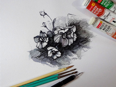 Watercolor with Pen sketch. flower paper pen sketch watercolor