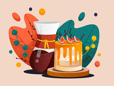 Coffee & Cake cake coffee dessert food illustration ipad plant vector vectornator
