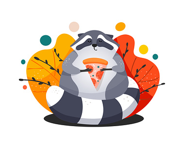 Racoon Illustration animal cute digitalart food illustration ipad pizza racoon