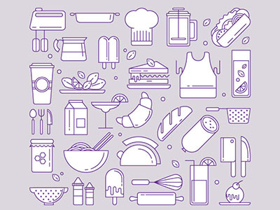Icokitchen beverages color flat icons fast foods flat icons kitchen line style pixel perfect restaurant stroke icons sweets utensil