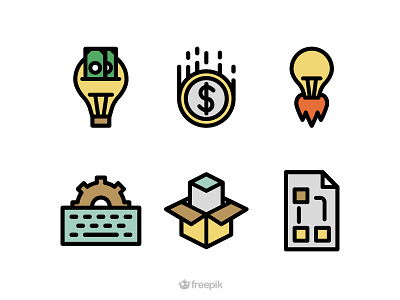 Startup Icons box coin free freebie icons keyboard lamp map product release startup strategy