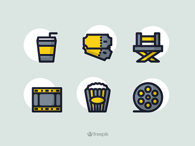 Cinema Icon Set chair cinema coke director film free freebies icons illustration movie popcorn ticket