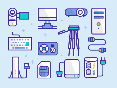 Tech Pattern camera computer drive external fan icon illustration keyboard network pattern storage tech