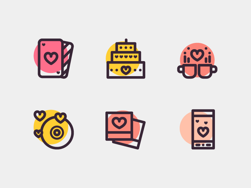Love & Romance Icons illustrtion icon cake photo phone cards music coffee lover romance valentines day love