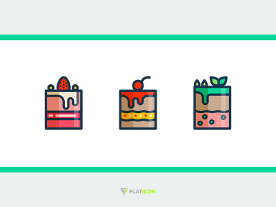 Cake Icons cake cherry food icon illustration mint pastry strawberry