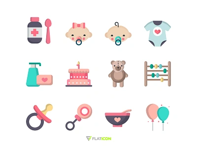 Babies Icons baby balloons boy cake flat girl icon illustration medicine play