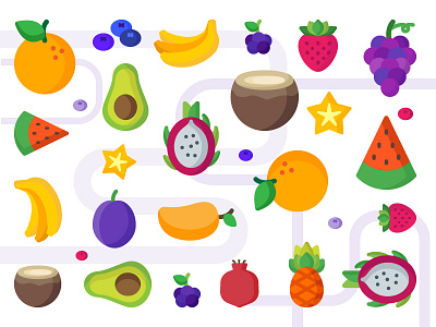 Fruit Icons avocado bananan coconut fruit icon icons illustration pattern