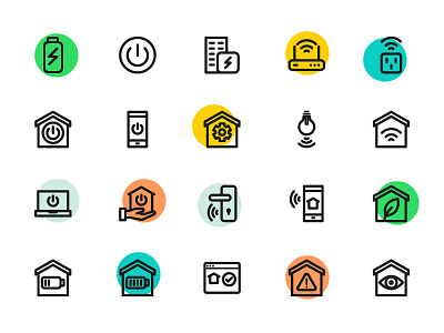 Smart Home Icons battery green home house icon design icons illustration smart wifi