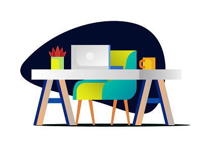 Desk chair desk illustration laptop plant workspace