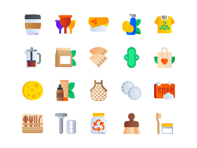 Zero Waste Icons cleaner coffee ecommerce friendly icon icon design icondesign icons illustration meshbag mug paper product wax zero zero waste