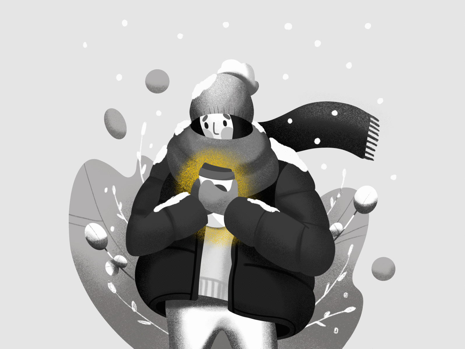 Inktober Day 4: Freeze coffee freeze girl illustration plant snow winter