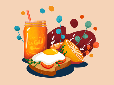 Breakfast Illustration egg illustration juice orange procreate toast veggies