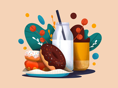 Donuts Illustration breakfast coffee donut doughnut food illustration milk