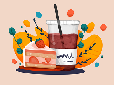 Coffee & Cake cake cakes coffee coffee shop drink icecoffee illustration procreate slice strawberry