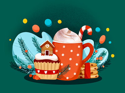 Christmas Cupcake christmas coffee cupcake gingerbread illustration mug