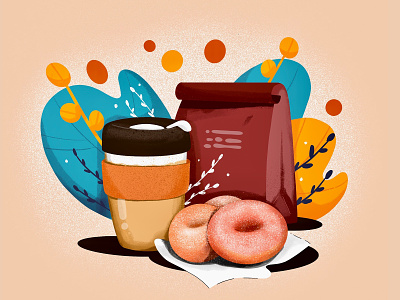 Donuts & Coffee illustration coffee doughnut illustration keepcup plant procreate