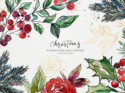 Christmas Watercolour and Inky Line app branding flat icon illustration typography ui ux vector web