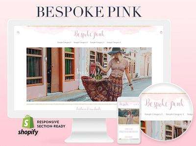 Bespoke Pink Feminine Shopify Theme app branding icon logo minimal template ui ux vector web website website design