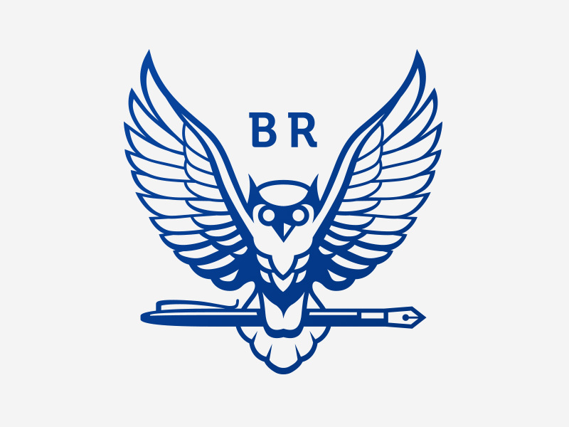 BR solicitors office protection law expertise spread wings brand logo solicitor wisdom pen owl