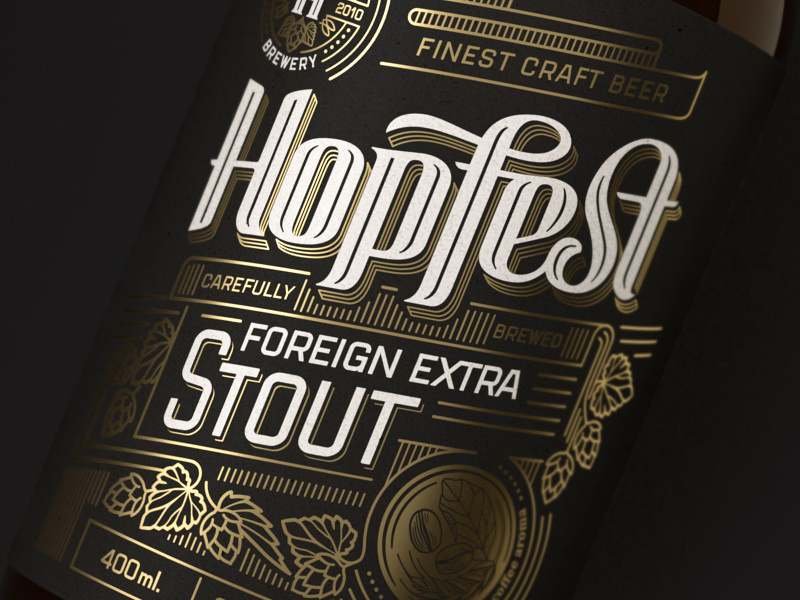 Hopfest Stout Label screen print rice paper foil gold dark stout vintage premium beer craft